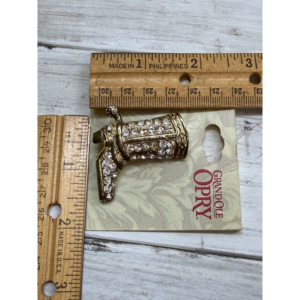 Grand Ole Opry Rhinestone Cowboy Boot Brooch Gold Tone Western Pin B3097 - Picture 7 of 7